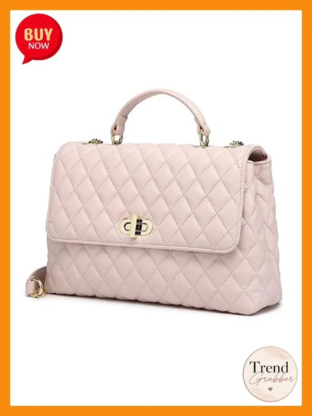 Quilted Vegan Leather Crossbody Bag with Flap Gold Hardware Chain Strap